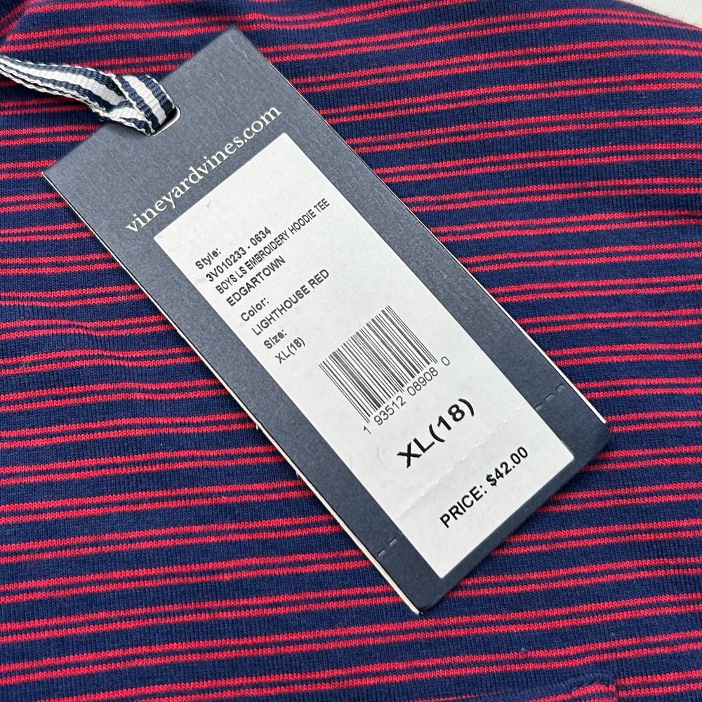 Vineyard Vines NWT Edgartown Jersey Hooded Polo Shirt Boys XL Stripes Preppy $42 - Picture 7 of 12